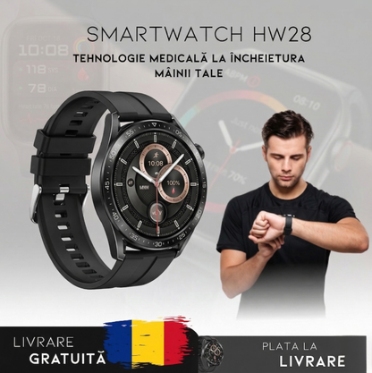 Smartwatch HW28 - Ceas Medical 3 în 1 (Glicemie, Tensiune, Risc de AVC) | Meniu în română