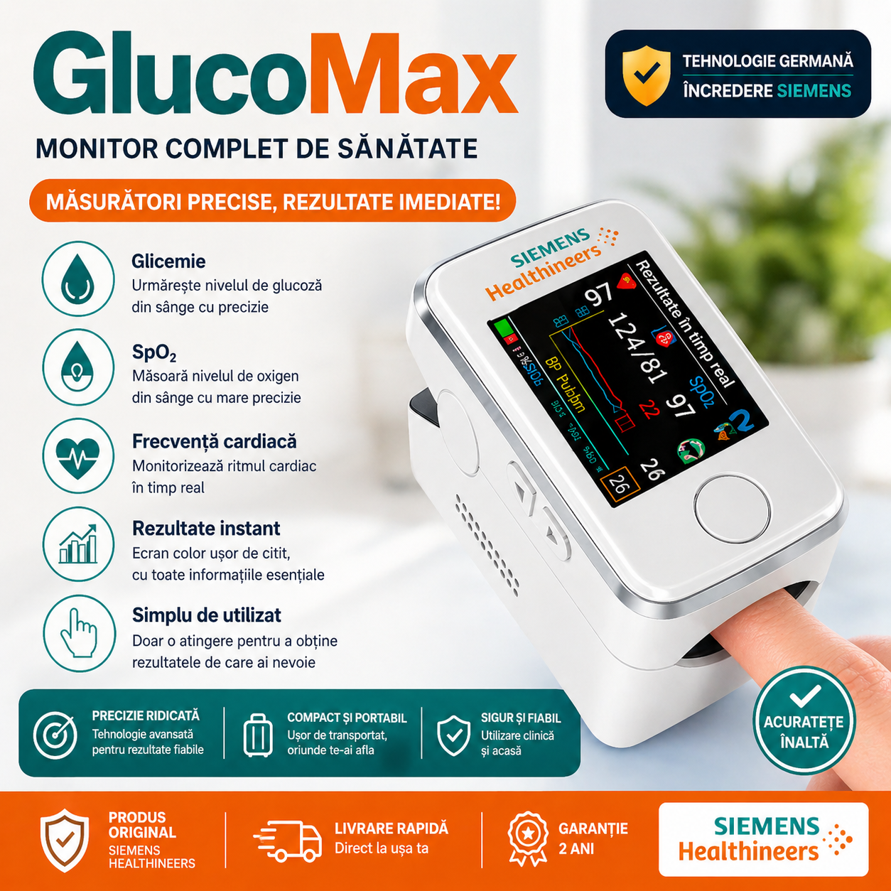 GlucoMax - Monitor glicemie fără înțepături | rapid, simplu și precis — Precizie de 99,9%